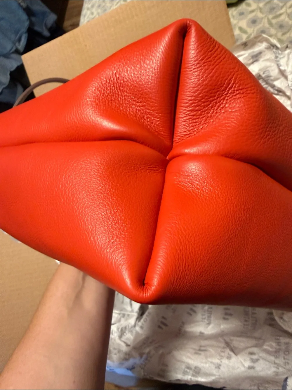 Poppy Red Leather Tote Bag with Dark Brown Handles